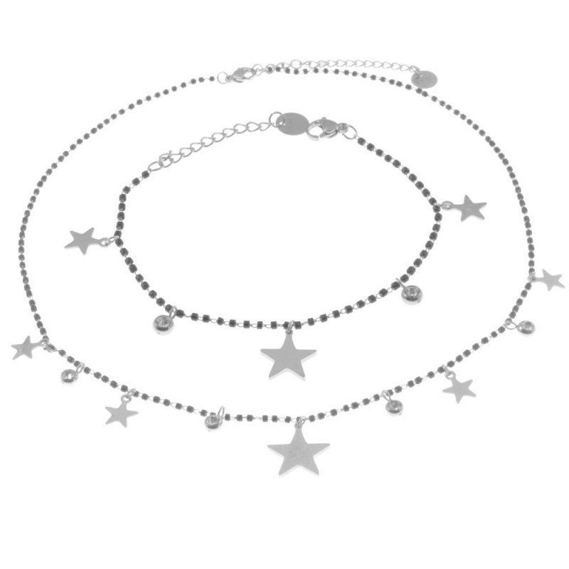 Parure donna collana bracciale con stelline