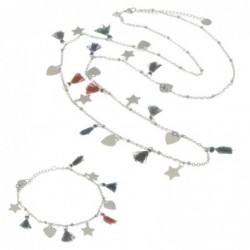 Parure donna collana bracciale con stelline e cuori