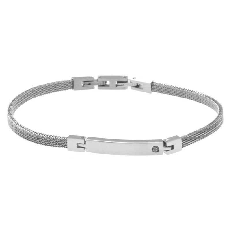 bracciale uomo con piastra in acciaio maglia milano