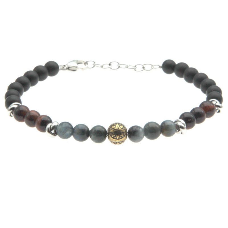 bracciale uomo rosa dei venti acciaio e pietre