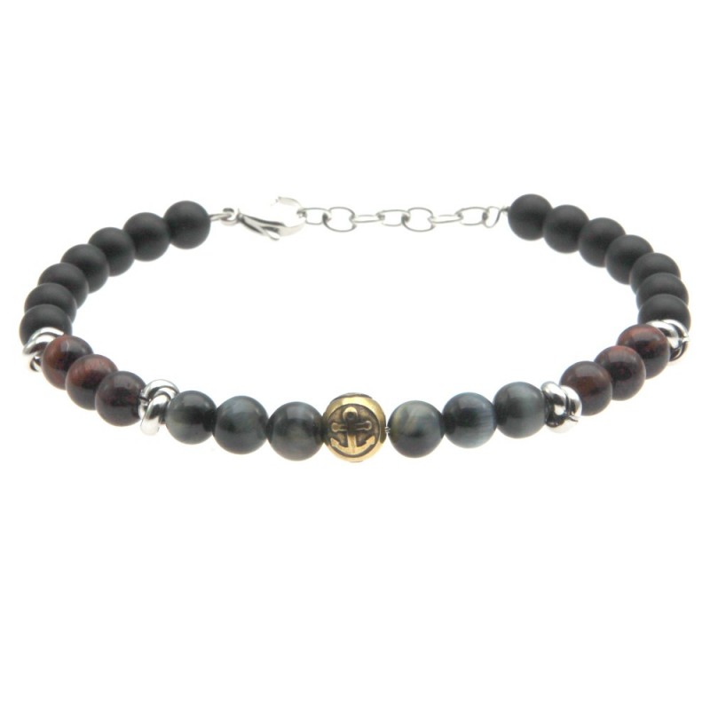 bracciale uomo ancora acciaio e pietre