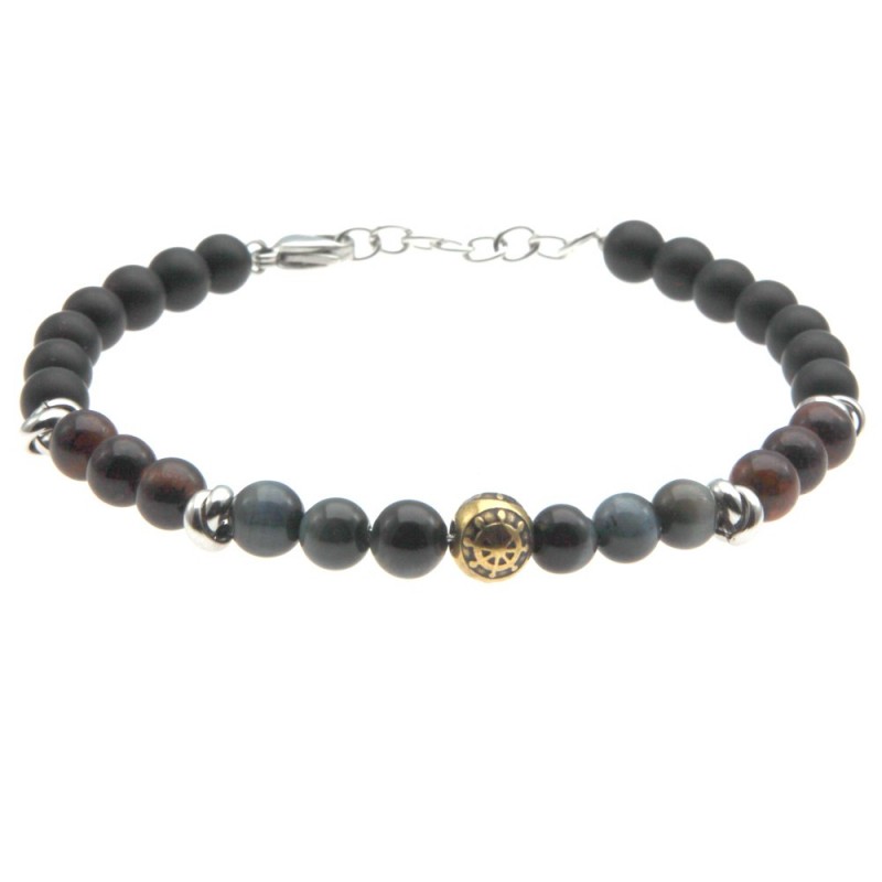 bracciale uomo timone  acciaio e pietre