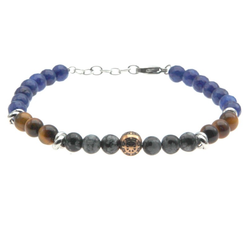 bracciale uomo timone  acciaio e pietre