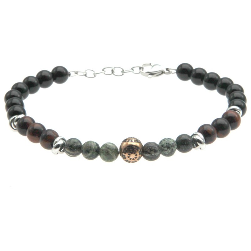 bracciale uomo timone  acciaio e pietre