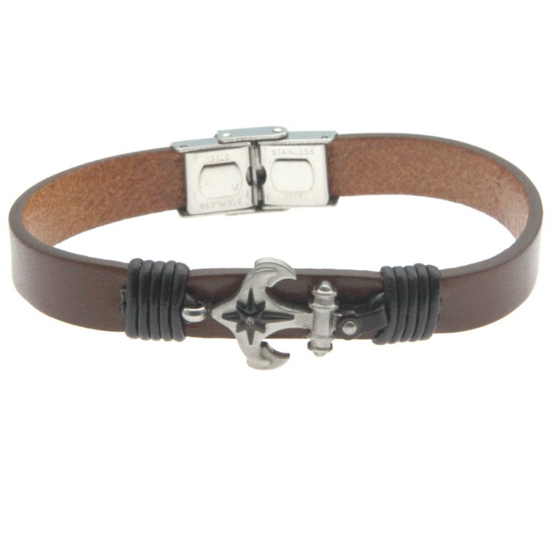 bracciale uomo pelle con ancora