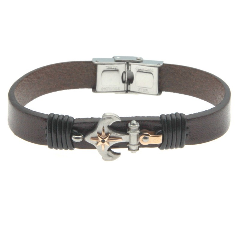 bracciale uomo pelle con ancora