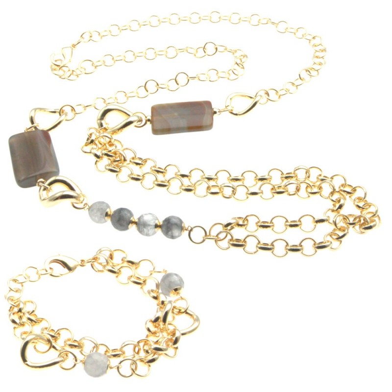 Parure collana e bracciale donna in bronzo e pietre