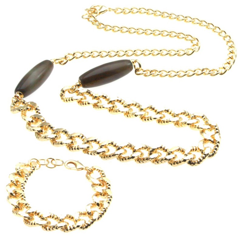 Parure collana e bracciale donna in bronzo e pietre