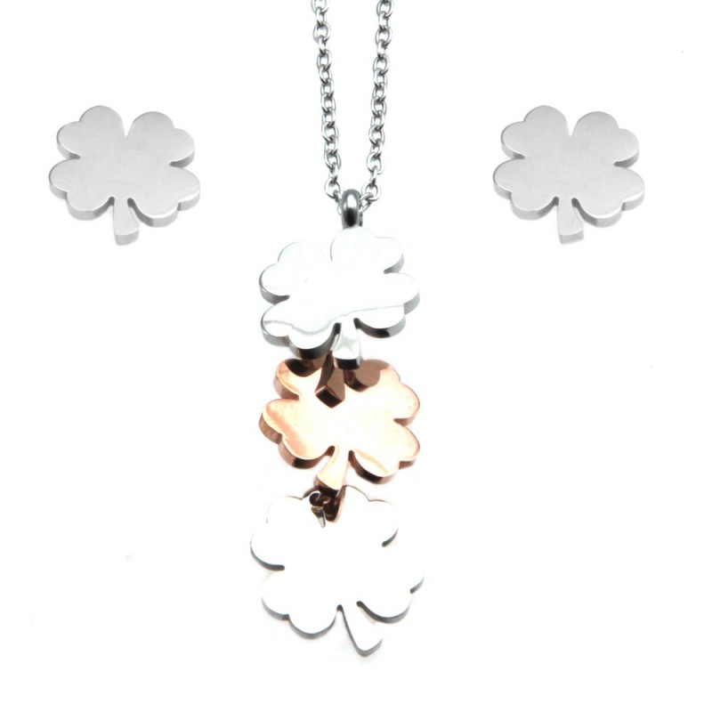 parure donna con quadrifogli acciaio