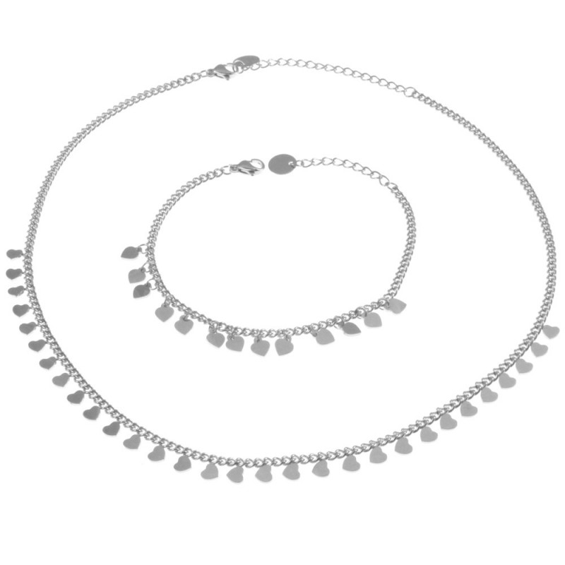 parure donna con cuoricini in acciaio
