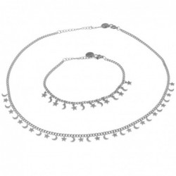 parure donna con stelline e lune in acciaio