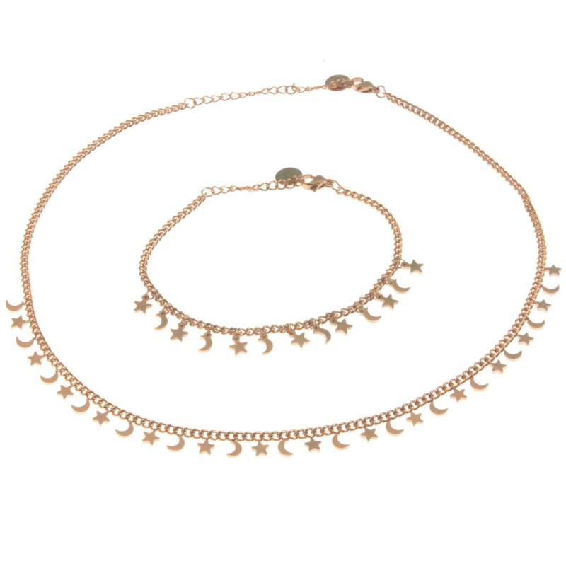 parure donna con stelline e lune in acciaio