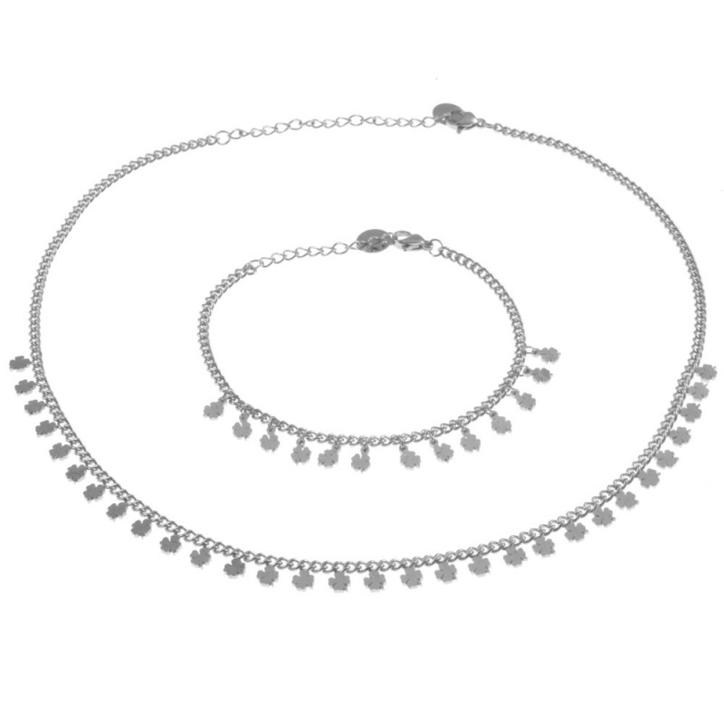 parure donna con quadrifogli in acciaio