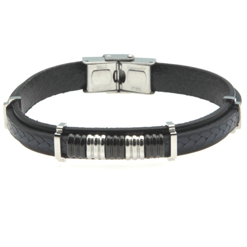 bracciale uomo pelle e acciaio