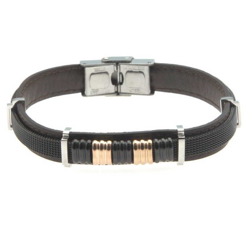 bracciale uomo pelle e acciaio