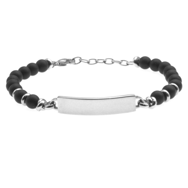 bracciale uomo con piastra acciaio e pietre