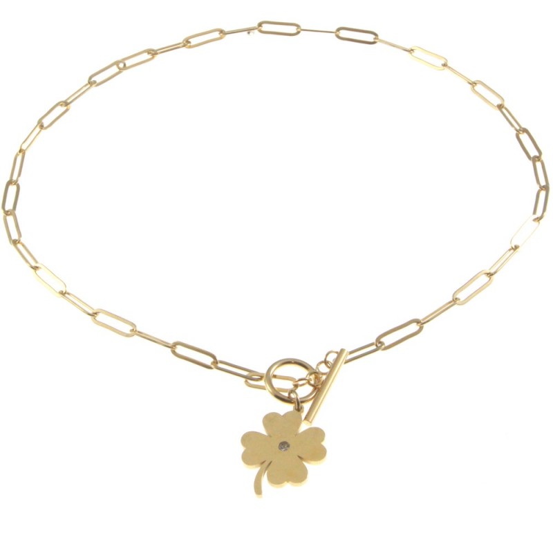 collana girocollo donna con quadrifoglio acciaio