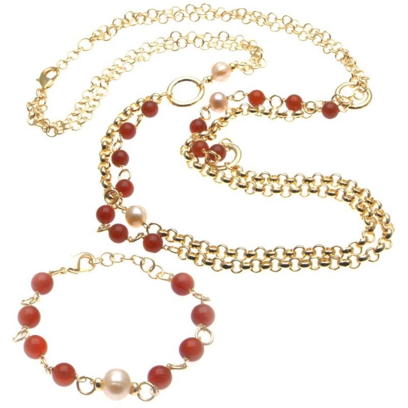 parure donna collana bracciale bronzo e pietre