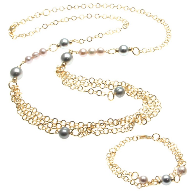 parure donna collana bracciale bronzo e pietre