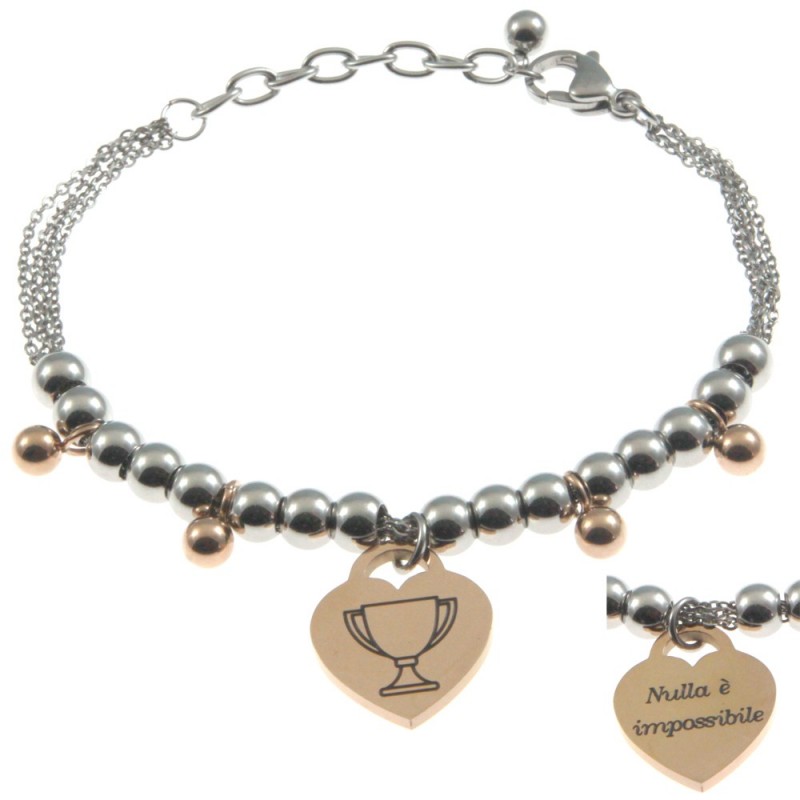 bracciale donna con frasi e simboli acciaio