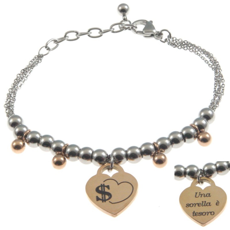bracciale donna con frasi e simboli acciaio