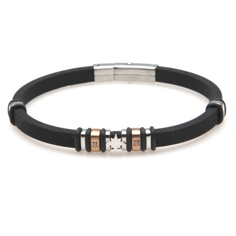 bracciale rosa dei ventiuomo acciaio e caucciù