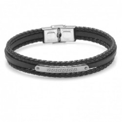 bracciale pelle uomo e piastra acciaio