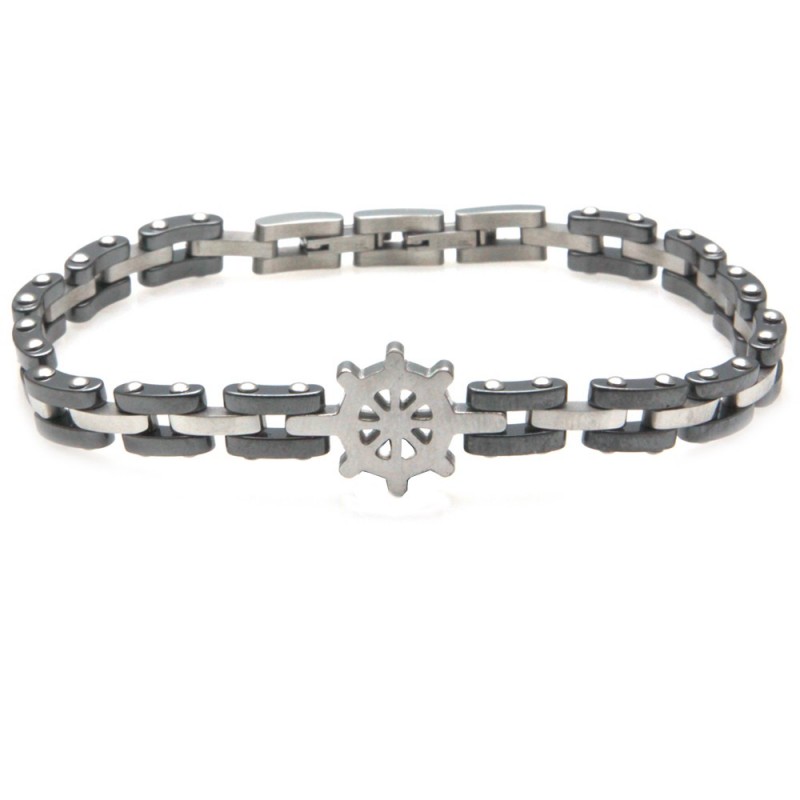bracciale timone uomo acciaio e ceramica