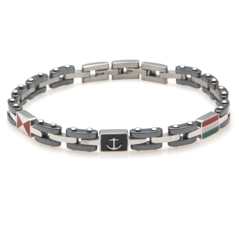 bracciale ancora bandiere uomo acciaio e ceramica