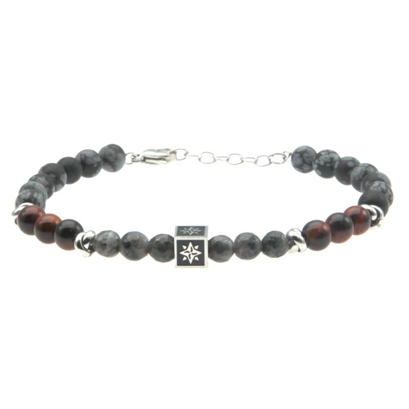 bracciale uomo con rosa dei venti pietre e acciaio