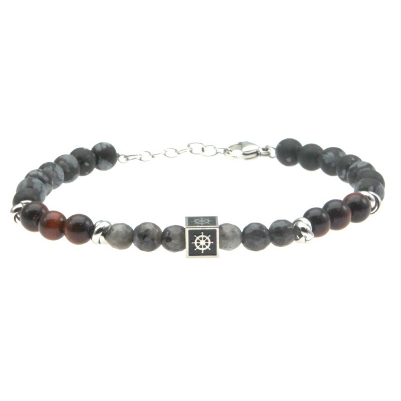 bracciale uomo con timone pietre e acciaio