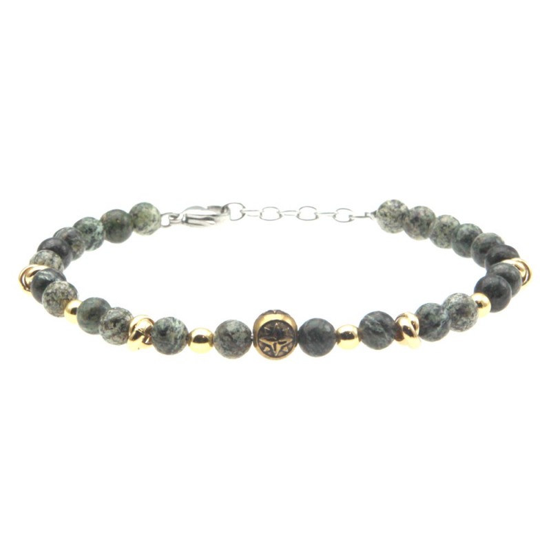 bracciale uomo con rosa dei venti pietre e acciaio