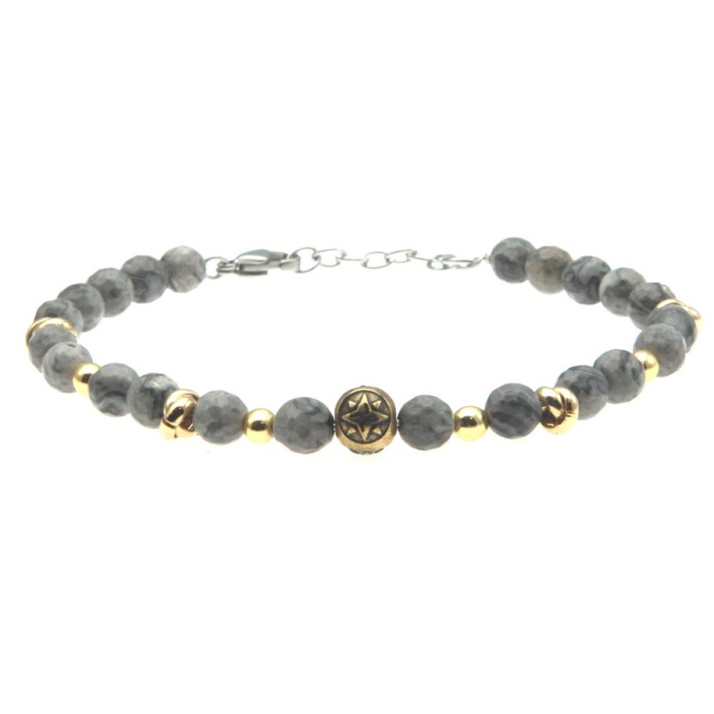 bracciale uomo con rosa dei venti pietre e acciaio