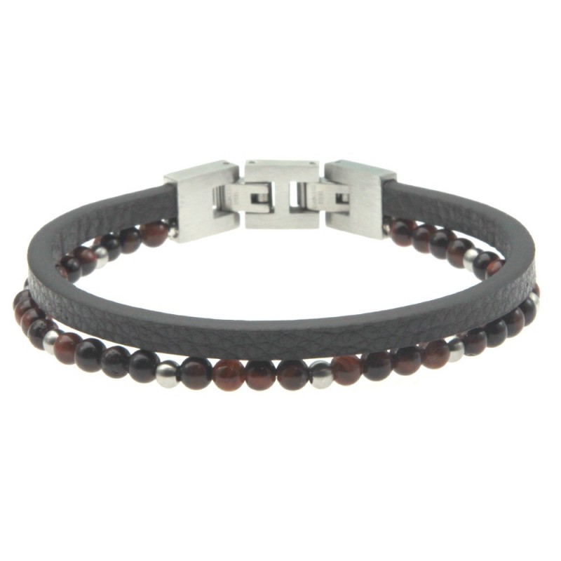 bracciale uomo pelle e pietre
