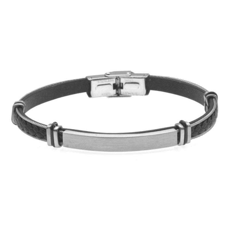 bracciale uomo acciaio pelle con piastra