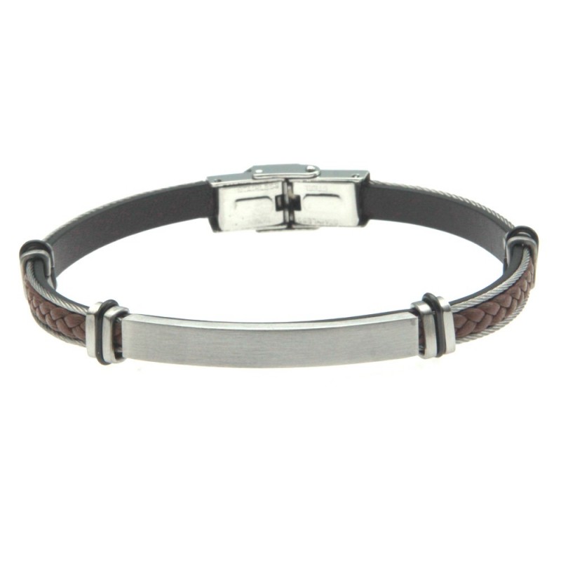 bracciale uomo acciaio pelle con piastra