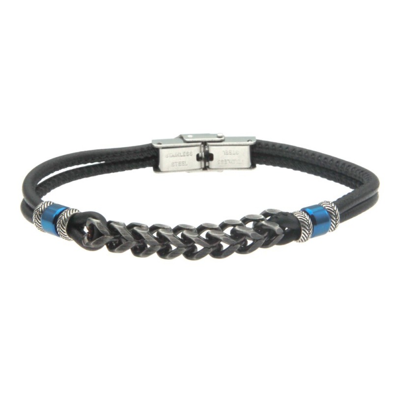 bracciale uomo in pelle e catena grumetta