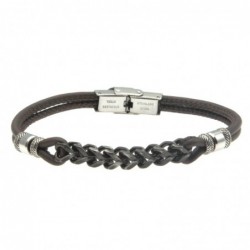 bracciale uomo in pelle e catena grumetta