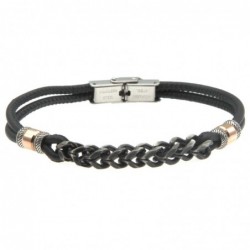 bracciale uomo in pelle e catena grumetta