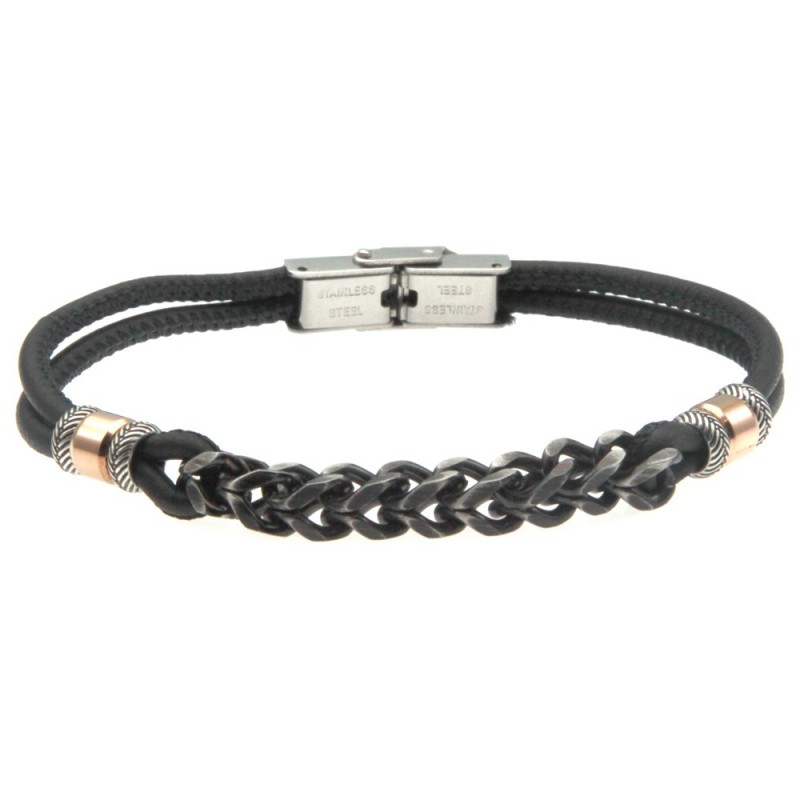 bracciale uomo in pelle e catena grumetta