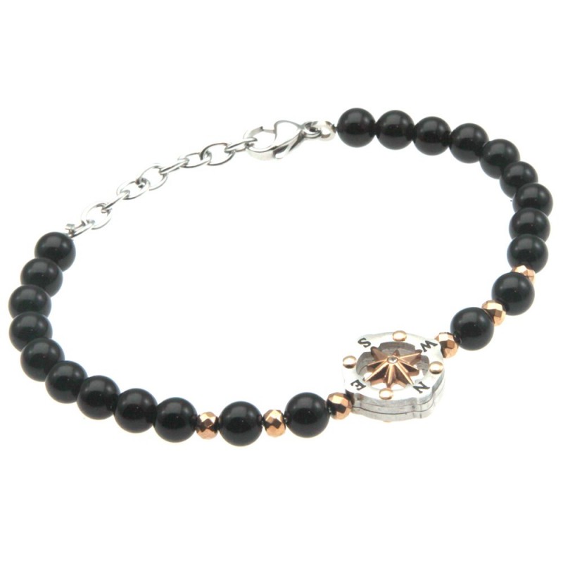 bracciale uomo rosa dei venti pietre e acciaio