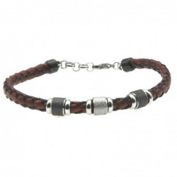 bracciale uomo in pelle e inserti acciaio