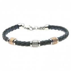 bracciale uomo in pelle e inserti acciaio