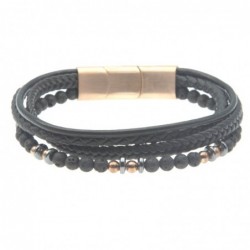 bracciale uomo pelle acciaio e pietre