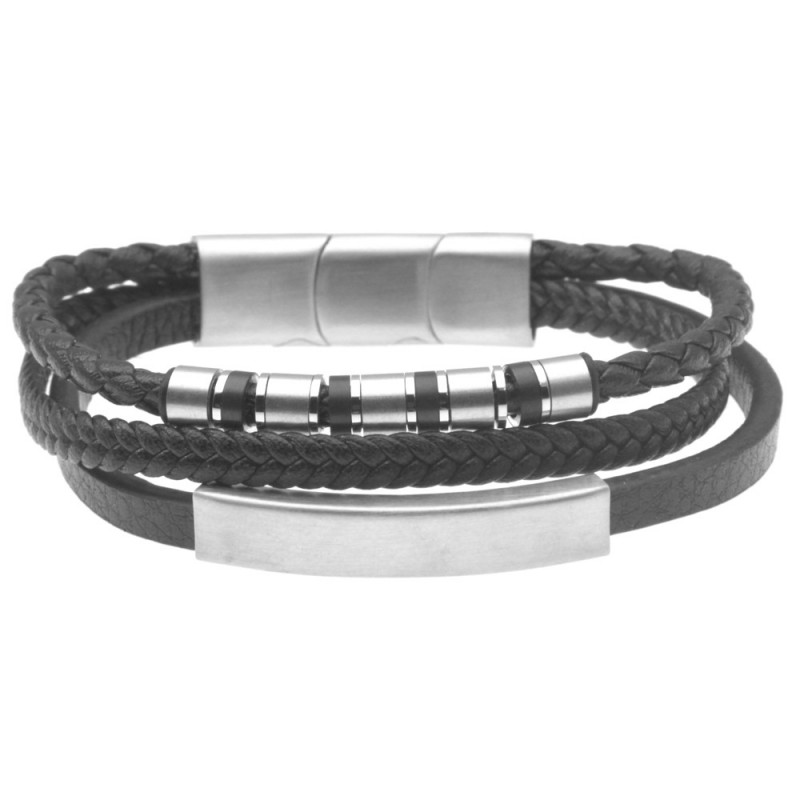 bracciale uomo pelle acciaio con piastra