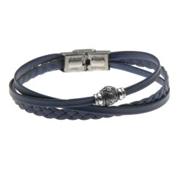 bracciale uomo in pelle blu con elementi in acciaio