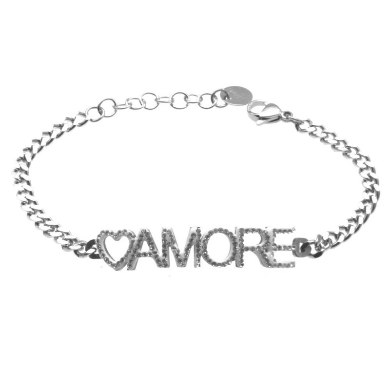 bracciale donna con scritta amore in acciaio