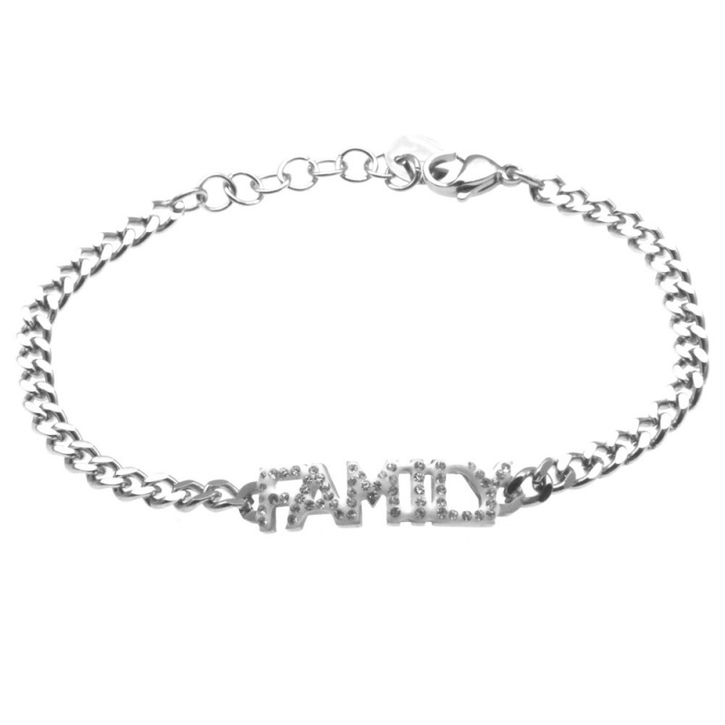 bracciale donna con scritta family in acciaio