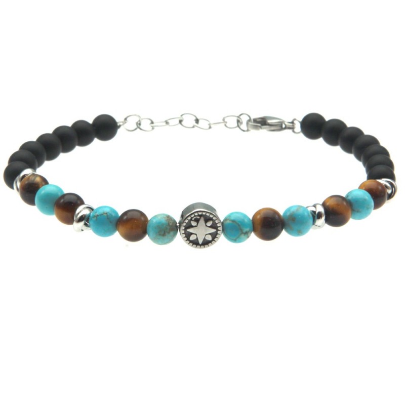 bracciale rosa dei venti uomo pietre dure e acciaio