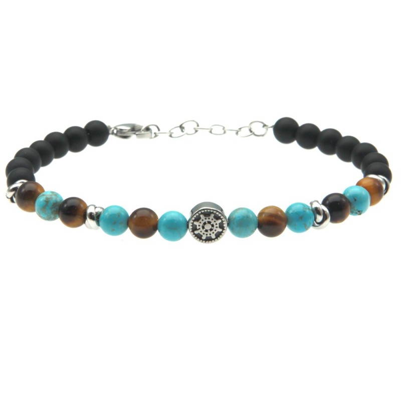 bracciale timone uomo pietre dure e acciaio